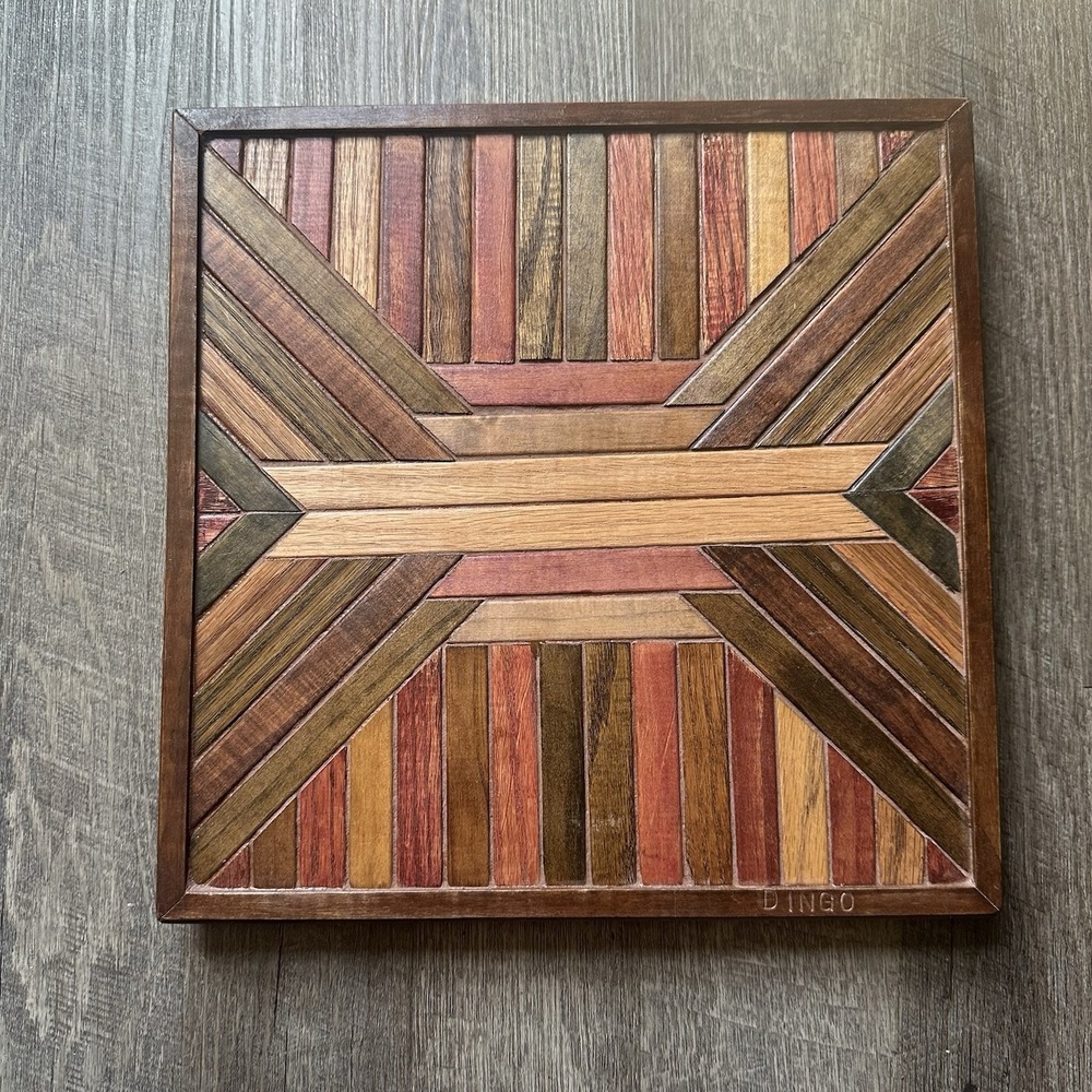 Wooden Geometric Mosaic Wall Art 12.5x12.5" Grey, Brown Multicolor Abstract Deco